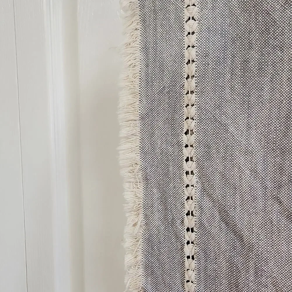 Table Runner Gray & Cream Rectangle‎ 88X14 Boho Country Cottage Farmhouse